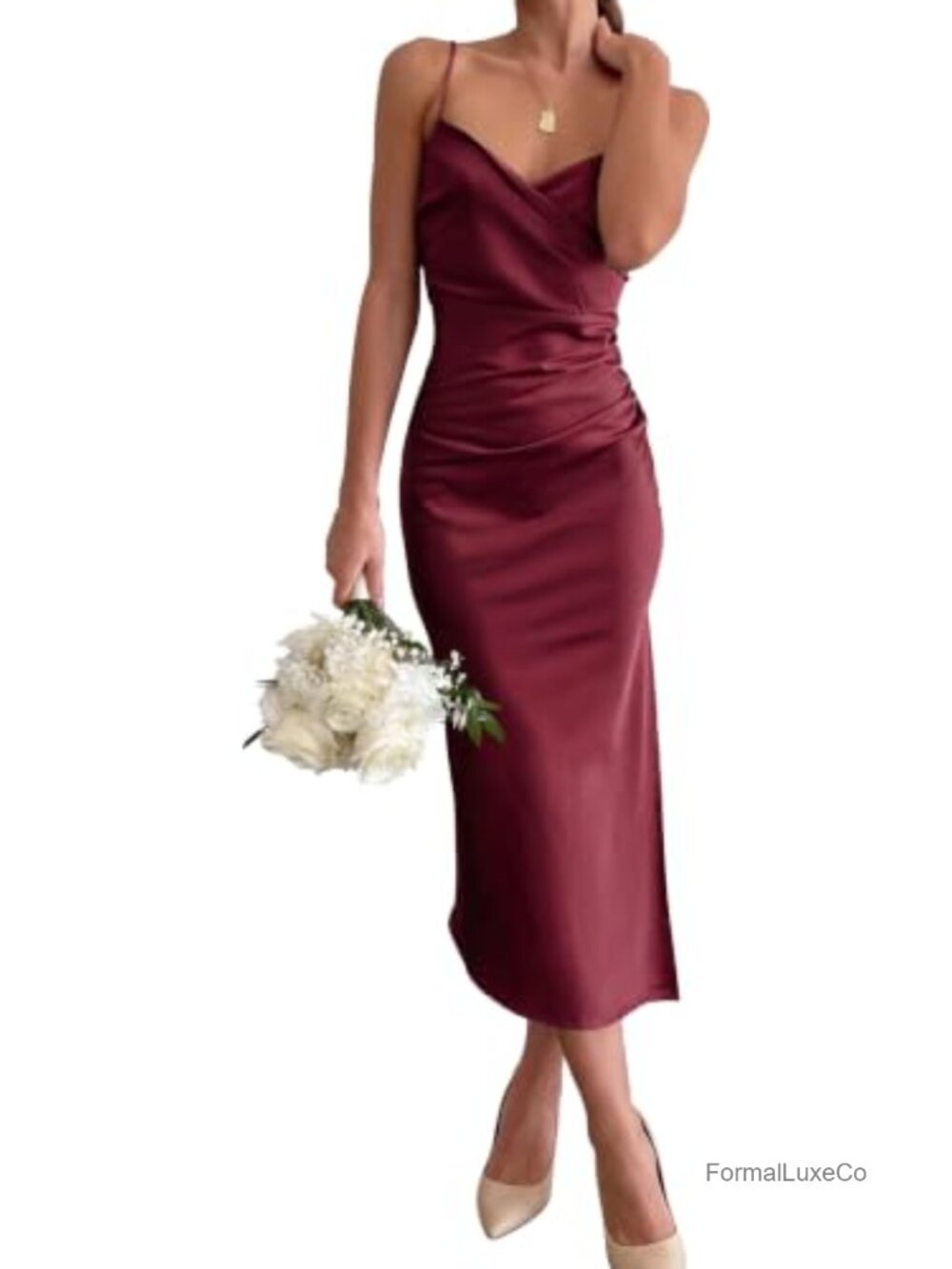 Sexy Crossover Cowl Neck Bodycon Midi Dress Spaghetti Strap Party